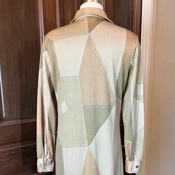 Vintage 70s Hostess Dress 100 Parkhouse Dallas Button Front Maxi Green M (est) - Picture 11 of 12